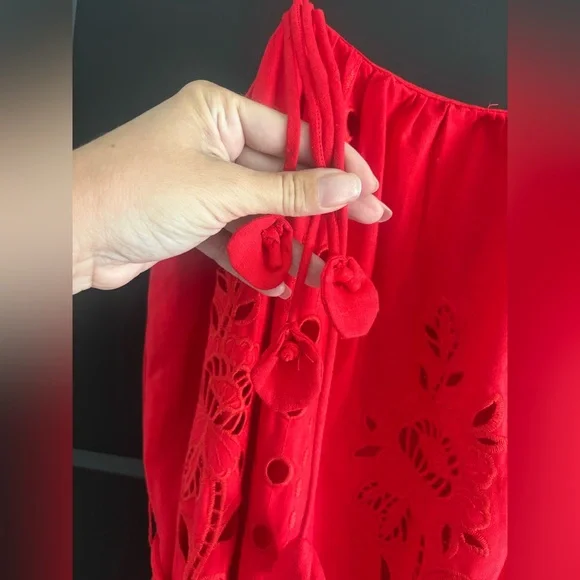 FARM Rio Richelieu Linen Sleeveless Eyelet Dress Tuckernuck Anthropologie Red - Picture 11 of 17